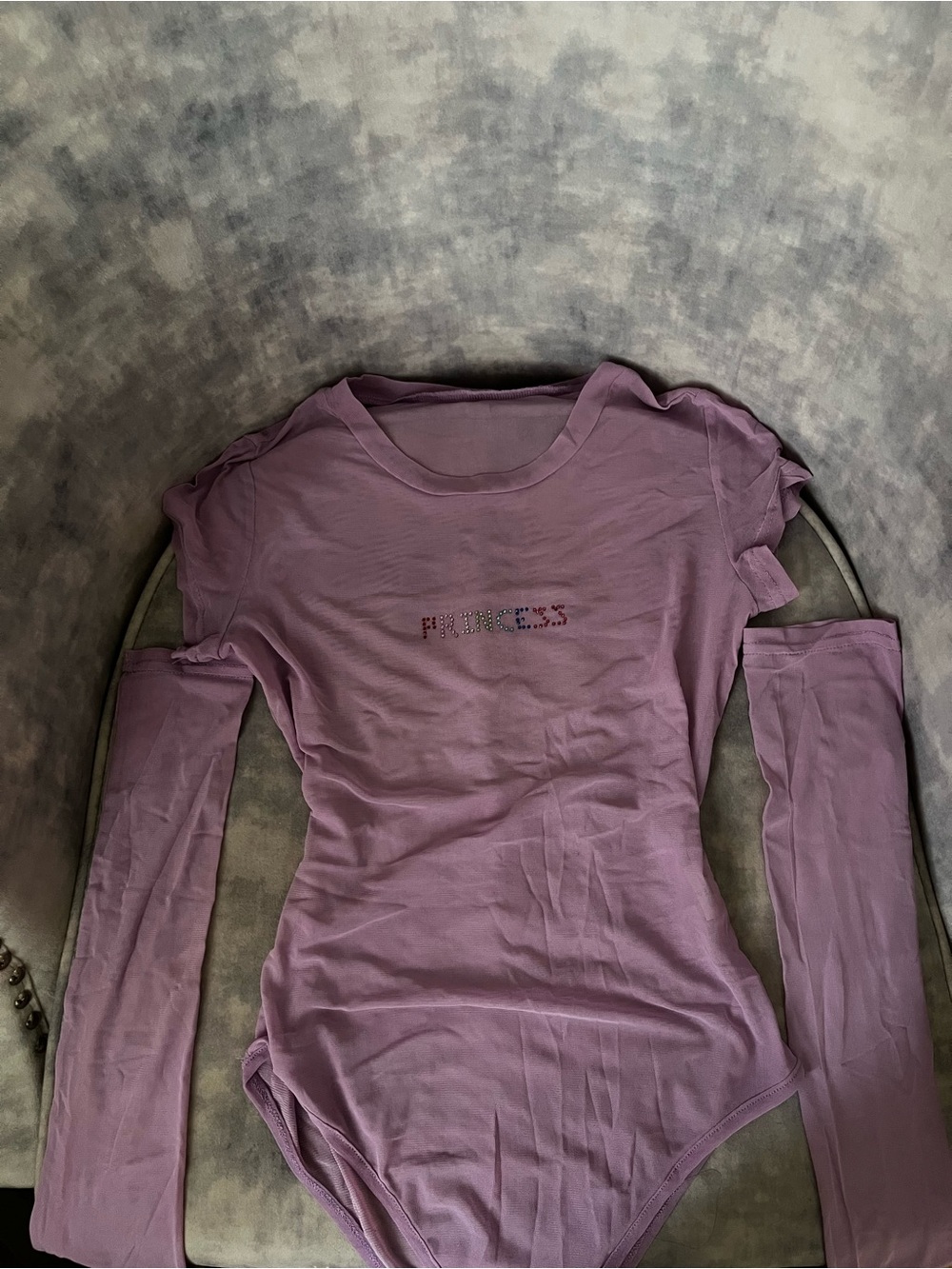 Y2K Lavender 'Princess' Mesh Bodysuit with Matching Gloves